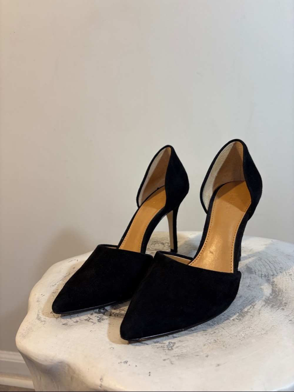 J. Crew Lana Classic Black Suede Pointed Toe Pumps 3.5” High Heel Classy Sexy - Picture 3 of 8